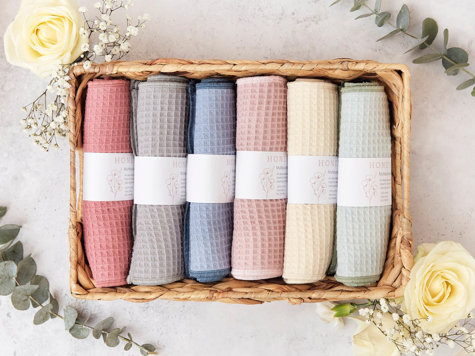 reusable kitchen roll – eco-friendly cloths – cotton waffle wipes – sustainable new home gift – biodegradable paperless towel cleaning